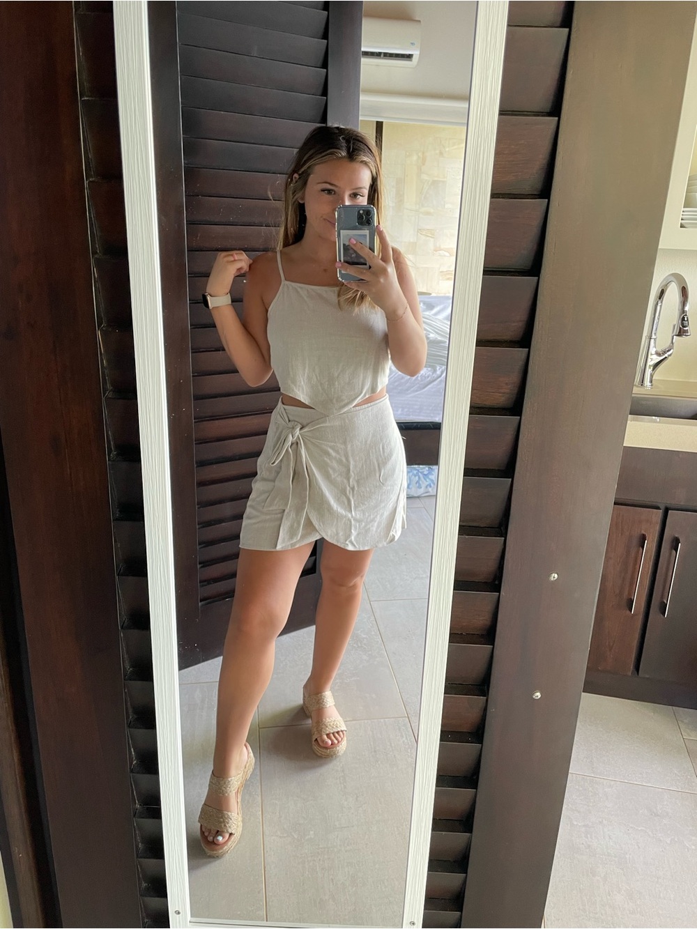 Cream Two-Piece Linen-Look Tank & Wrap Skirt Set - Picture 2 of 3